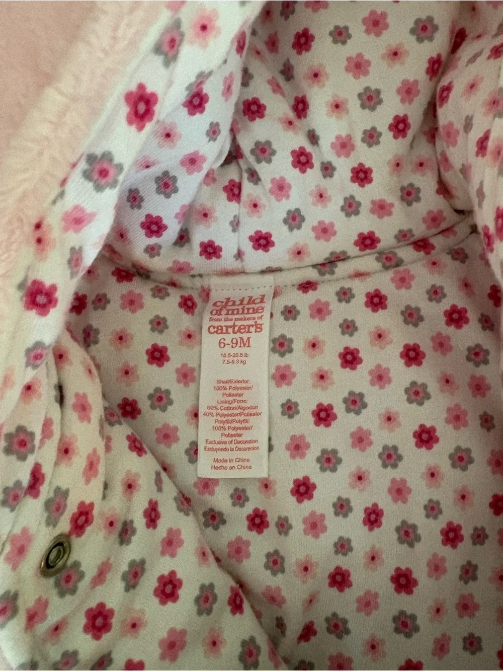 Carter's Light Pink Hooded Fleece Snow Sack with Bunny Applique